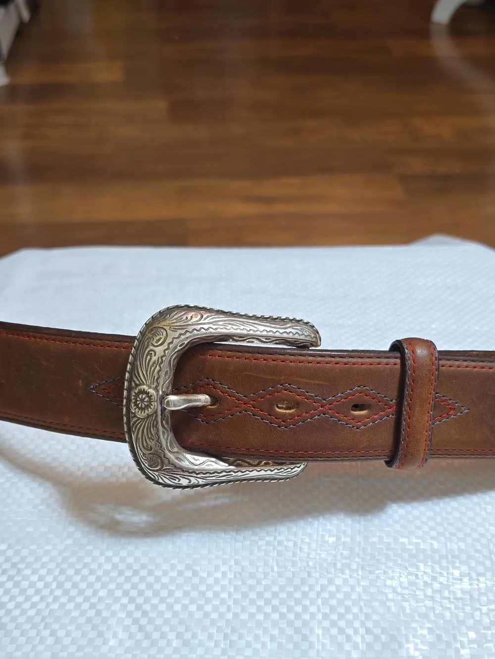 Justin Leather Belt with Decorative Silver Buckle And Embellishments